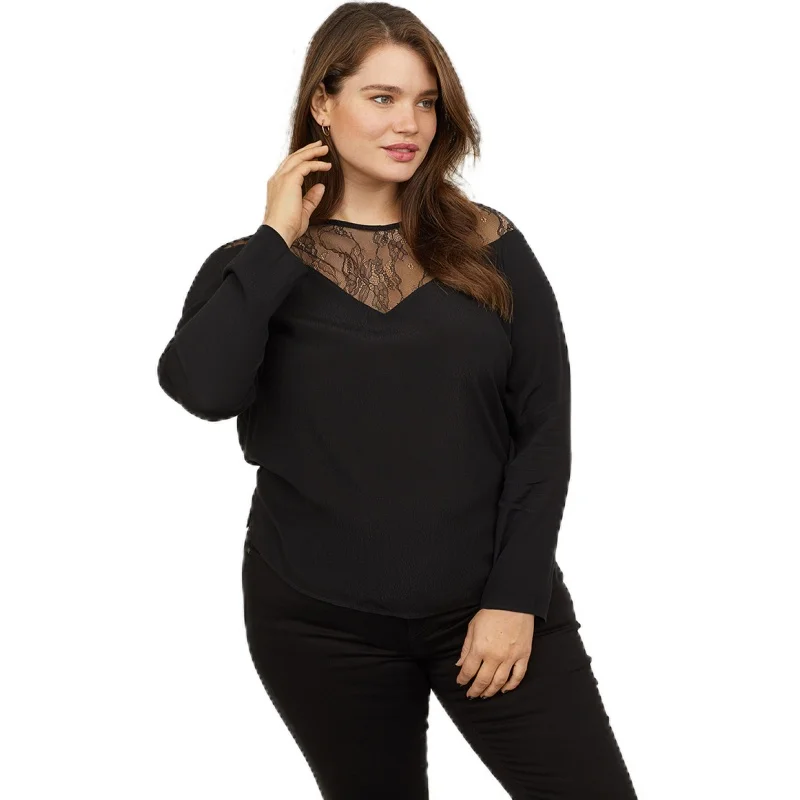 

Kissmilk Large Size Simple European And American Commuter Lace Stitching Sexy Solid Color Long-Sleeved Shirt