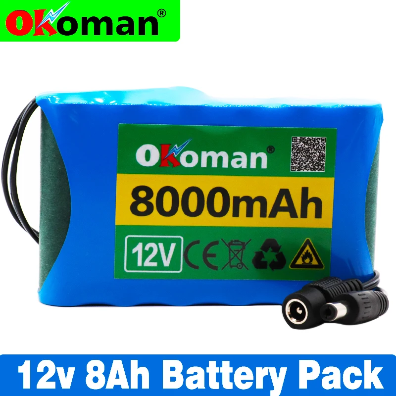 Okoman аккумулятор высокой емкости 12V 8Ah 18650 перезаряжаемый литий ионный Емкость DC 12 6