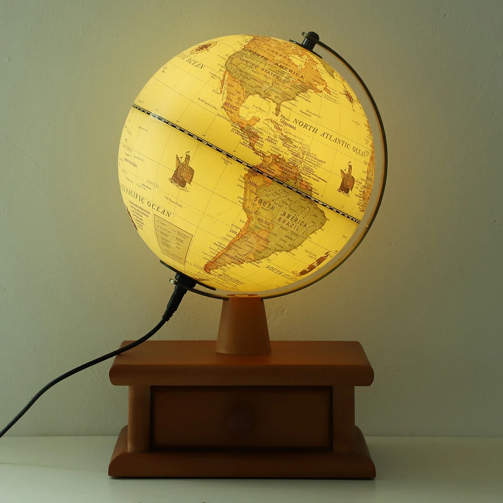 

World Globe Earth Map with Stand Antique Desktop Nightlight Decoration World Geography Educational Toy Home Office Decor