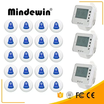 

Mindewin Restaurant Pager Wireless Calling System 20pcs Call Transmitter Button+3 Waterproof Watch Receiver Catering Equipmen