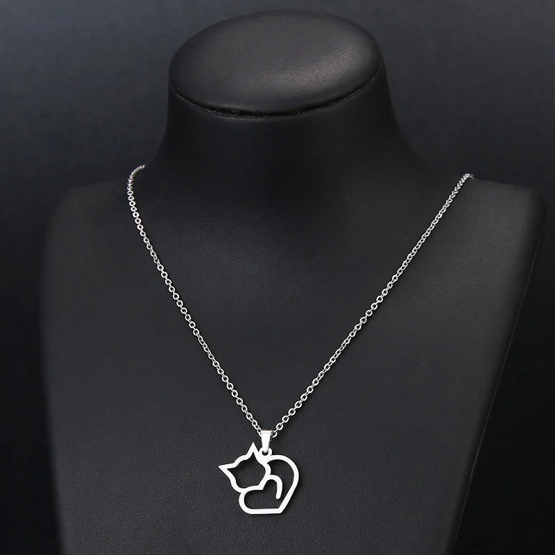 Hibobi Stainless Steel Necklace Women Jewelry Cat Trendy Necklaces Pendants Chain Donot Fade Valentine's Day Gift (6)