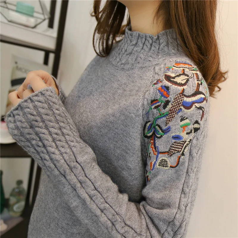 Ceny 2019 Korean Fashion kobiety swetry i swetry Sueter Mujer potargane rękawem golfem jednolity luźne Sexy elastyczna kobiet topy