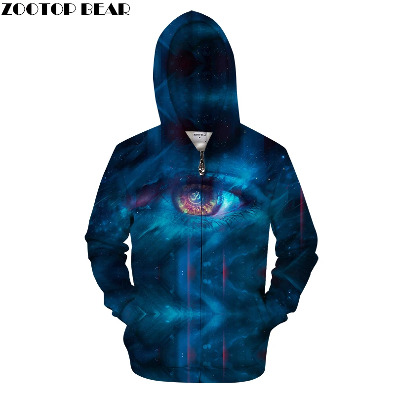 Galaxy Eye Zip Hoodies Sweatshirt Mens Hoody 3d Printing Pullover