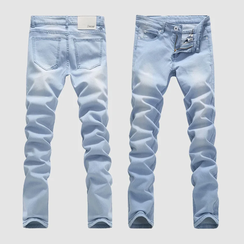 2018 Spring Summer fashion Jeans Men Slim Fit Vintage Basic Cambridge Blue High Quality Brand