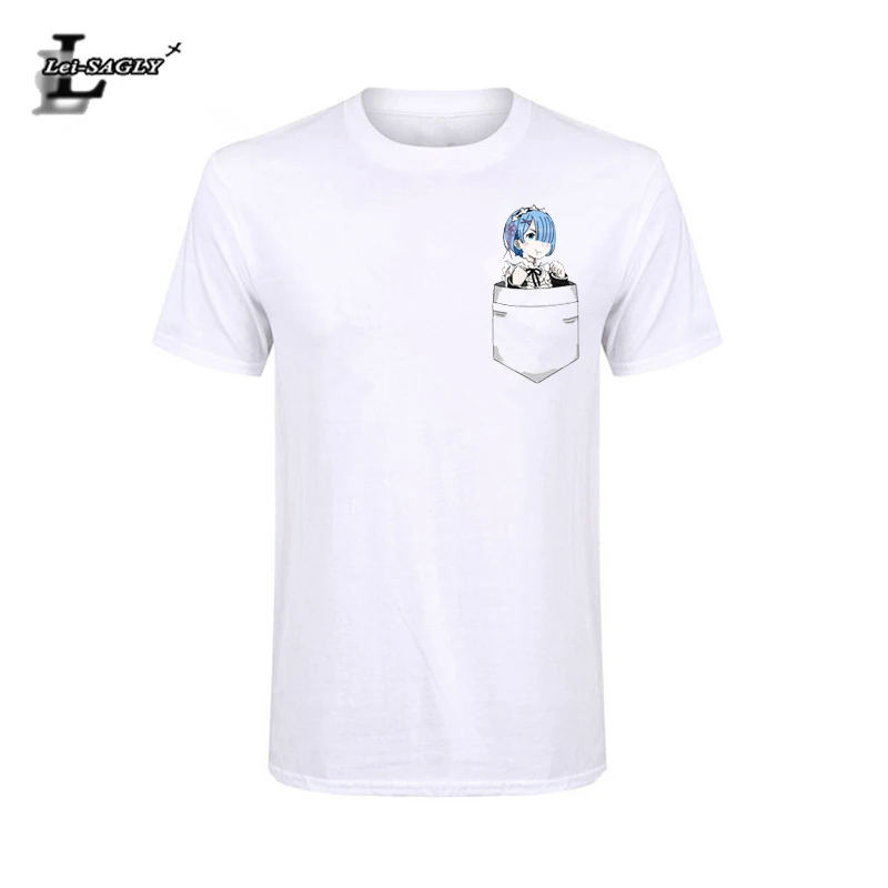 

Lei-SAGLY Re:Zero Kara Hajimeru Isekai Seikatsu T-Shirt Anime Emilia Rem Cosplay Pocket T Shirt Cartoon Tops Tee Lovely Cute Top