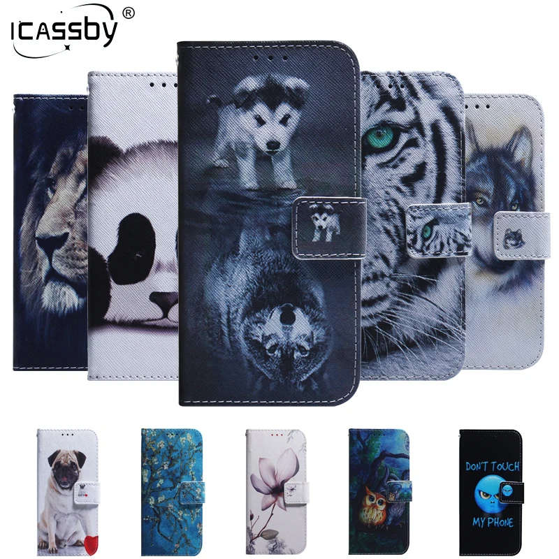 For Samsung Galaxy A60 Case GalaxyA60 Wolf Panda Magnetic Flip Wallet Leather Back Cover Coque A 60 A605F | Мобильные телефоны и