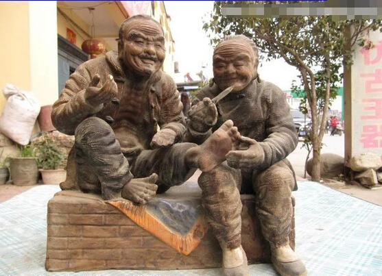 

Collectible bronze lion statue S0089 10" Chinese WuCai porcelain kindly carline for Old Man shear nail Statue B0403