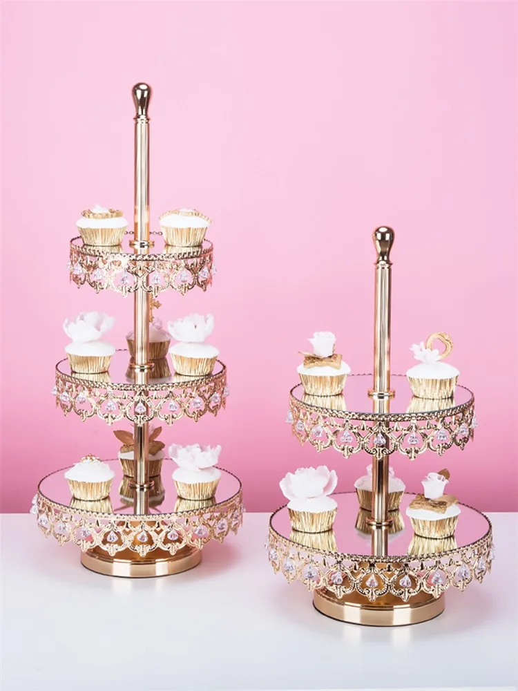 Многослойная золотая зеркальная подставка для торта, европейская десертная подставка для конфет, декор для стола, вечерние Свадебная табличка, десертный поднос