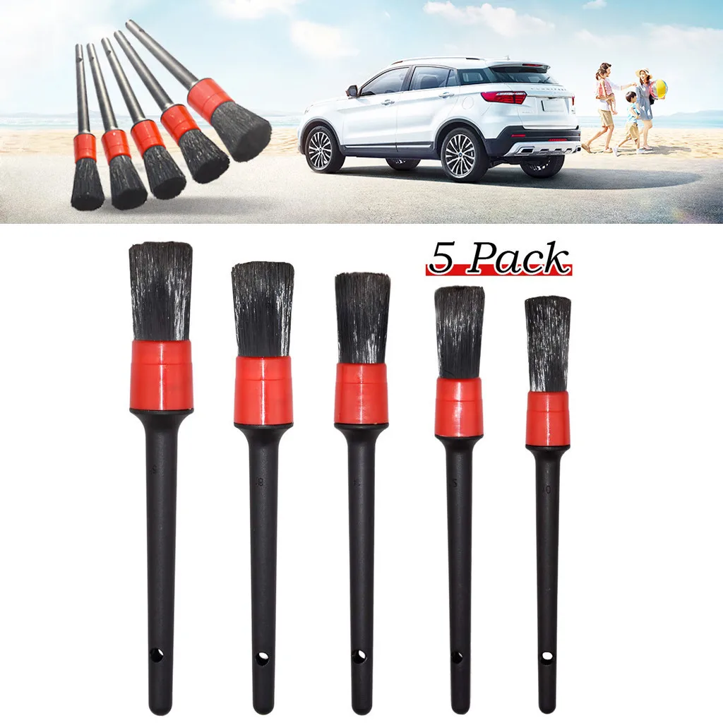 

New Arrival 5Pcs Natural Boar Hair Detail Brush Set Automotive Detailing For Car Cleaning xin1