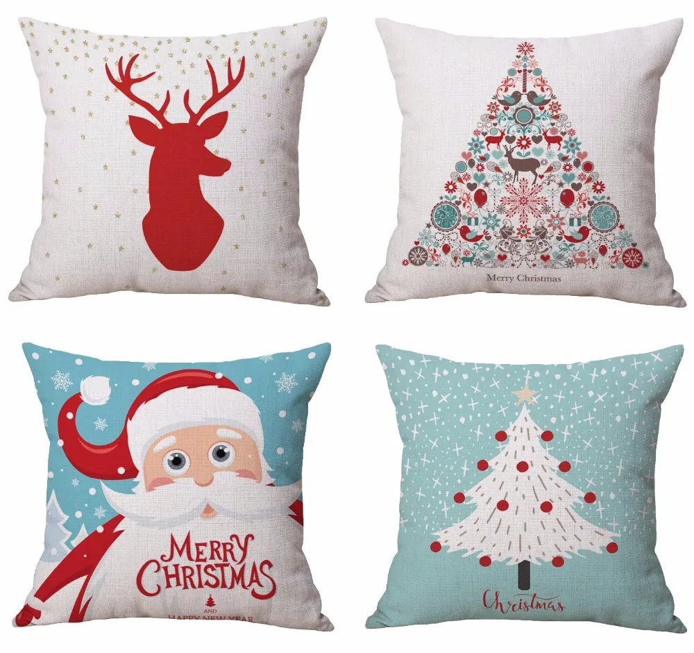 

18 inch Christmas Decorative Pillow Case Santa Claus Christmas Tree Cotton Pillow Cover