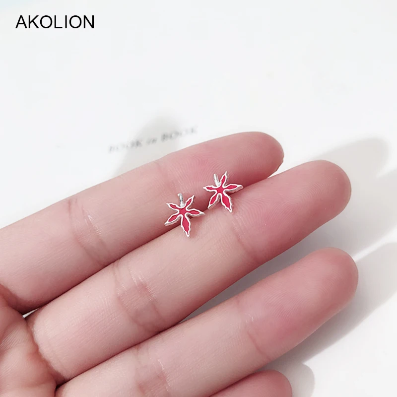 

Silver Autumn Red Maple Leaf stud Earrings 925 Maple Leaves Flower Plant Earring for Women Fashion Jewelry Girls best Gift