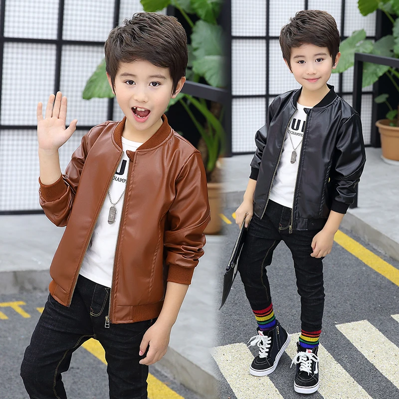 

Toddlers Boys PU Leather Jacket New Fashion Kids Jacket for Teen Boys Spring Autumn Children Outerwear Black and brown Color