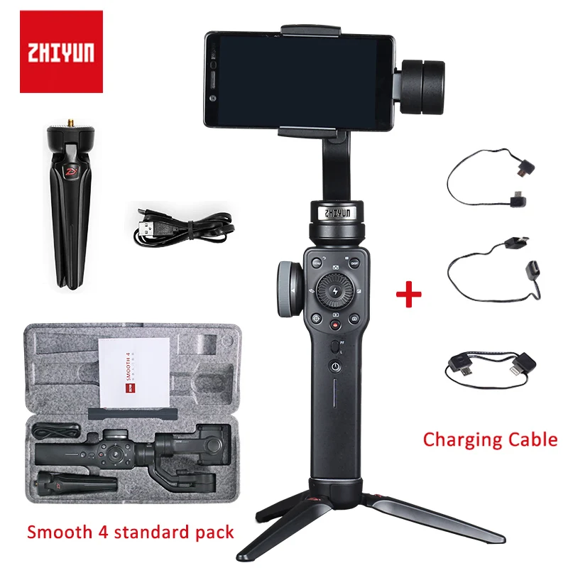 Zhiyun Smooth 4 3-осевой карданный стабилизатор для смартфона Iphone 7 6 Plus Gopro 4 5 для samsung S7 S6 Osmo 2 - Цвет: add charging cable