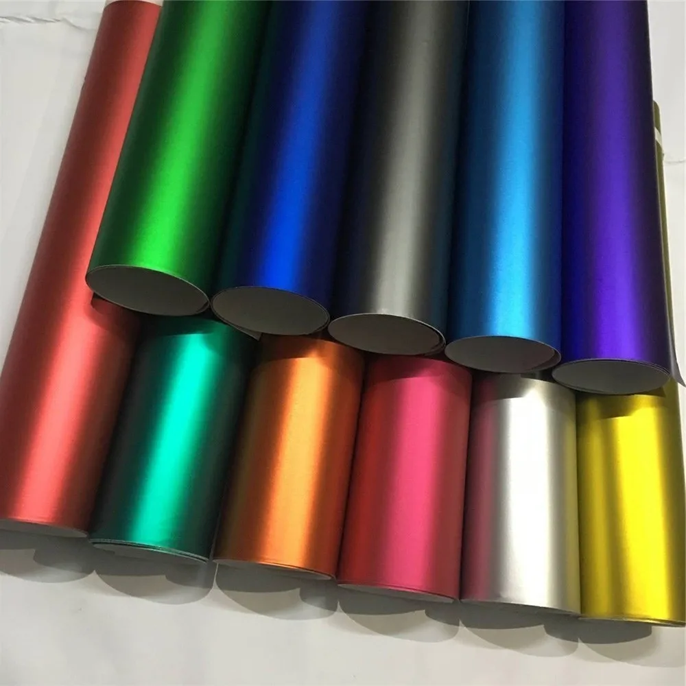 

14 Colors Red Blue Gold Green Purple Matte Satin Chrome Vinyl Wrap Film Sticker Decal Bubble Free Car Wrapping Film