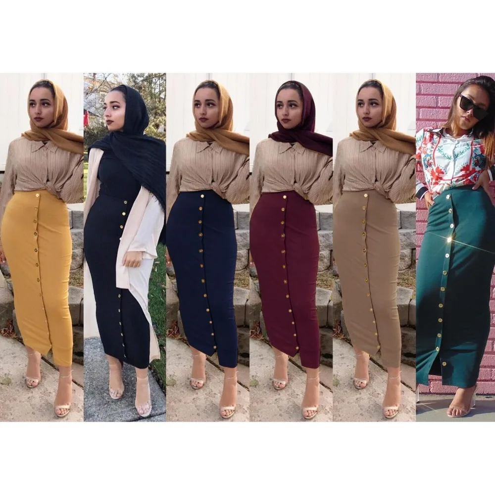 Модная женская юбка мусульманская нижняя часть длинные юбки тонкий тюль Вязаная хлопковая юбка-карандаш рамавечерние дан партия
