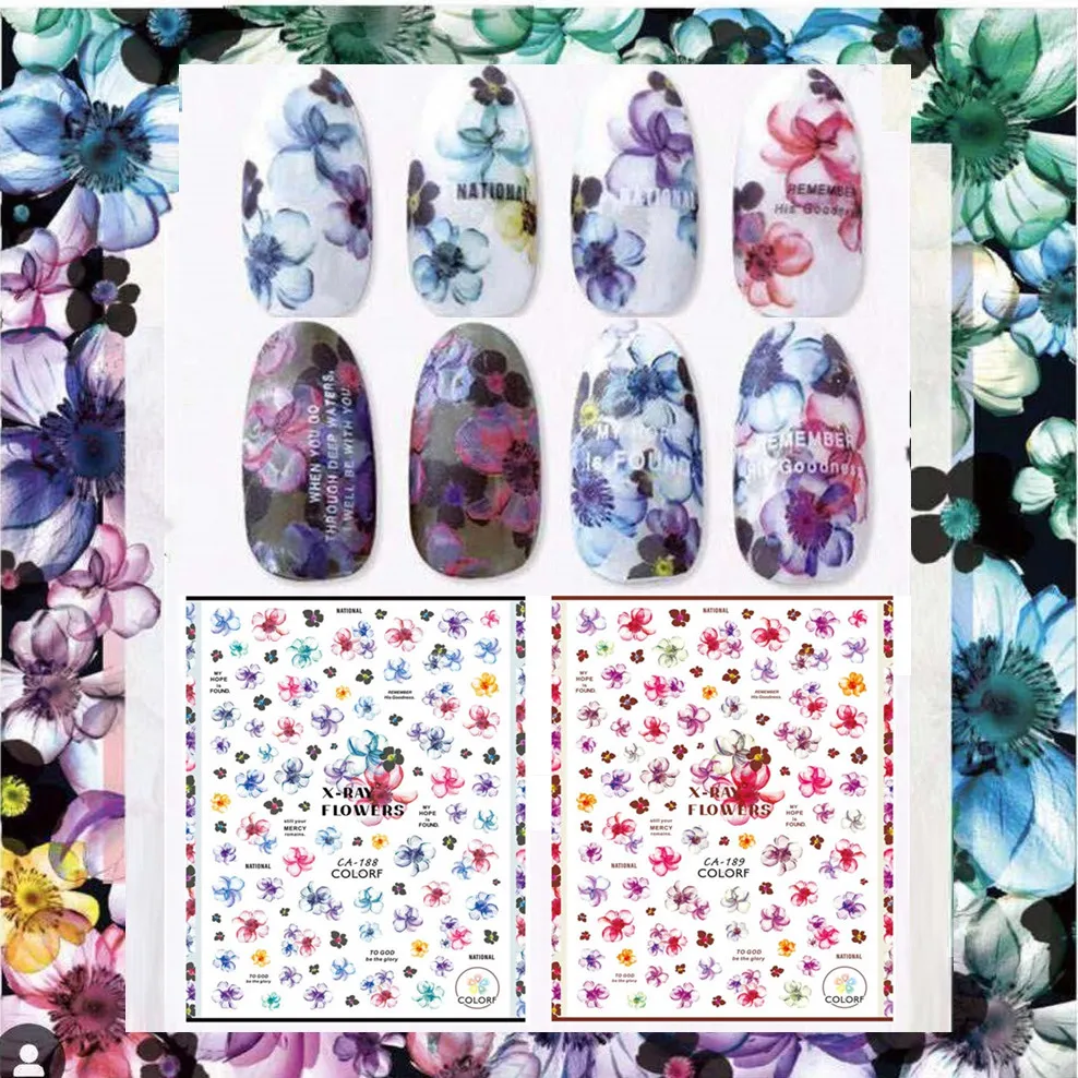 

Newest CA -188-189 flower designs 3d nail art sticker decal god jesus CA nail art decal tools