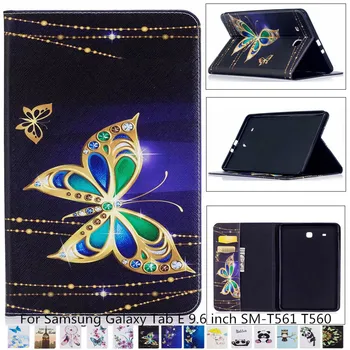 

For Samsung Tab E 9.6" Case T561 T560 Cover Child Painted Magnetic Stand Tree Flower Butterfly PU Leather Tablet Case + film