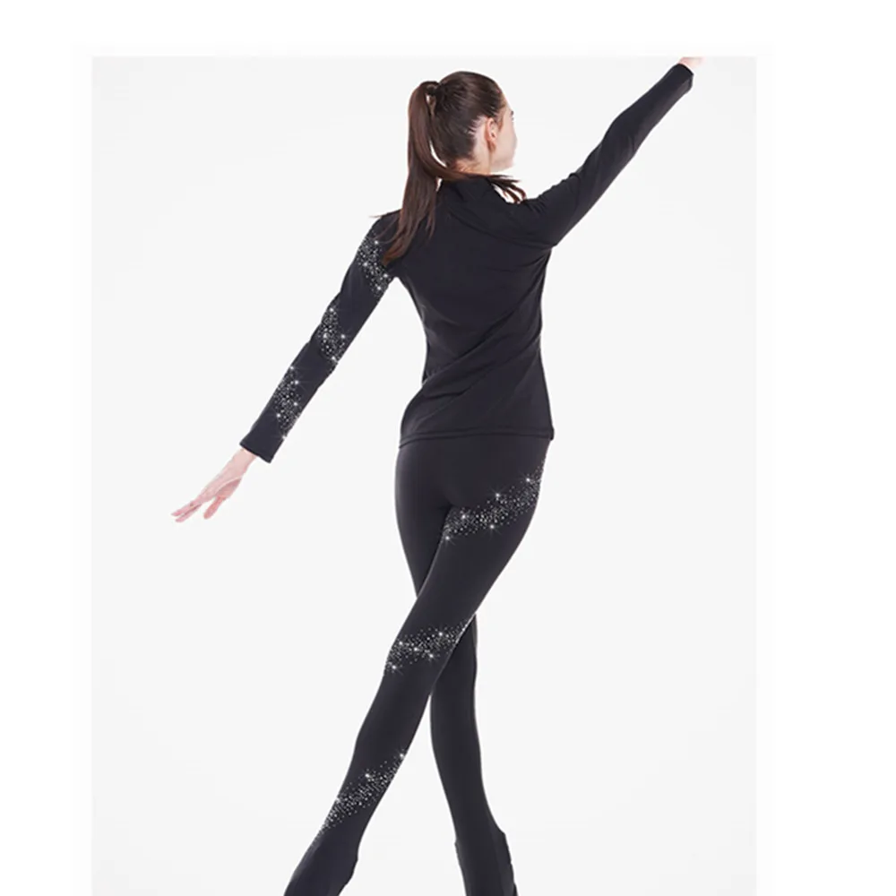 LIUHUO Ice Figure Skating Jacket Pants Women Boy Girl Trousers Roller Top Black Spandex Stretchy Training Competition Teens Kids