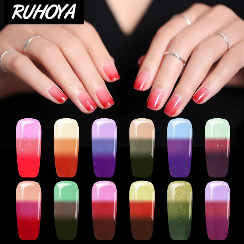 

Ruhoya Lucky Soak Off Varnish Lacquer Temperature Changing Color UV Gel Polish Long Lasting Thermal Shimmer Glitte Nail Gel