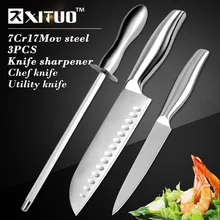 XITUO 3 stücke Küchenmesser 7 “5” zoll set chef fleischmesser utility pariing messerschärfer edelstahl zerspalten kochen werkzeuge