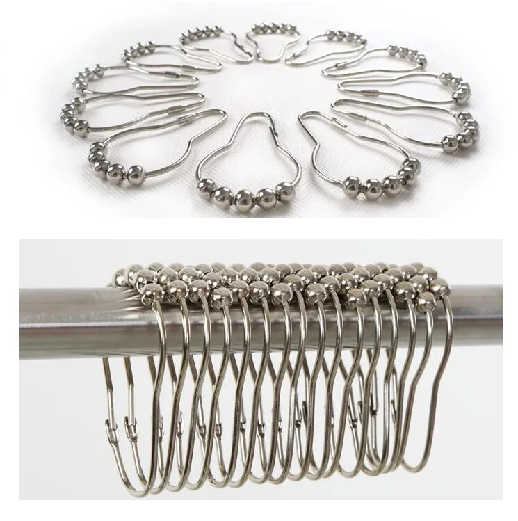 

12PCS/SET Rust-proof Steel ball shower curtain hooks Classic bath curtain hook accessories set