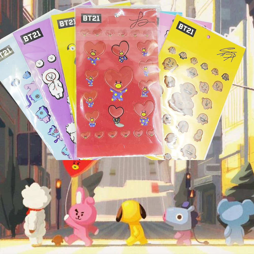 

bts bt21 Stickers 3D Creative Little Dragon Green Paper Sticker toys DIY Ablum Diary Scrapbooking Label Sticker Cute Stationery