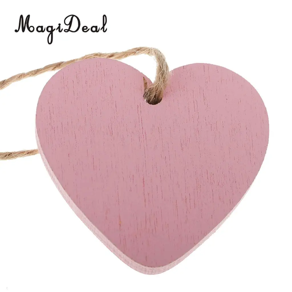 MagiDeal 10 Pieces Painted Wood Heart Tags Hanging Craft DIY Home Decorations pink Wind Chimes Hanging Tags Wedding Decoration