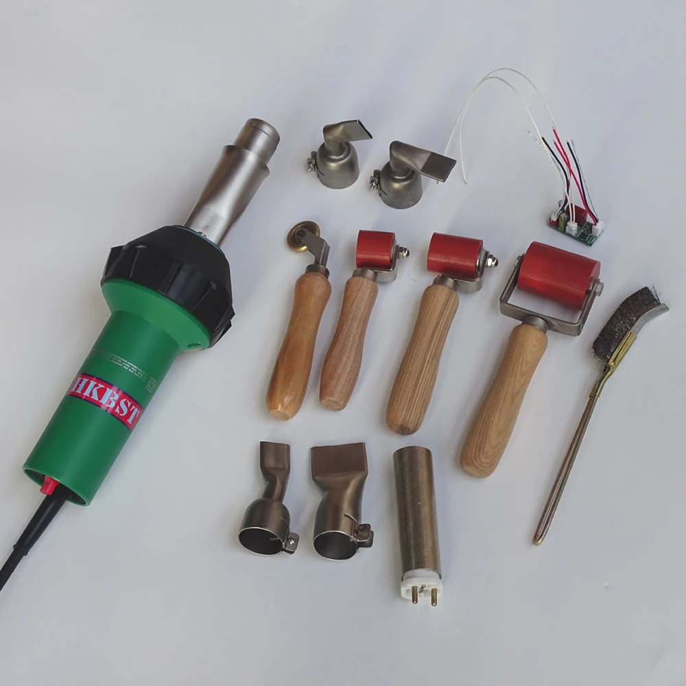 

HKBST PVC hot air plastic welder gun with flat welding nozzles,rollers,etc 11pcs of accessories