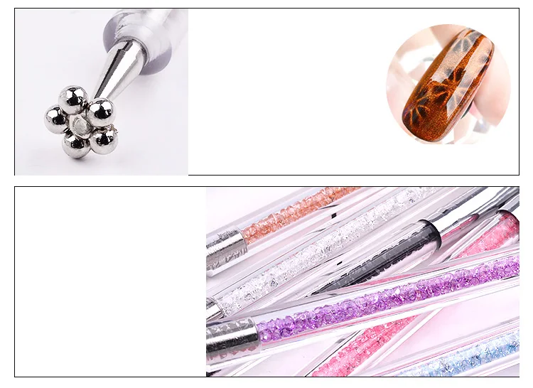 Двусторонняя Кисть для ногтей, магнитная головка, ручка с цветком для DIY, волшебная 3D Магнитная кошачья глазка, УФ-Гель-лак, кисть для ногтей, инструменты для ногтей