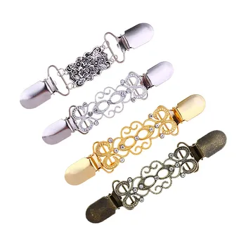 

4 Pcs Women Retro Cardigan Collar Shawl Clips Antique Flowers Clips Set 13cm Alloy Collar Clips Sweater coat accessories