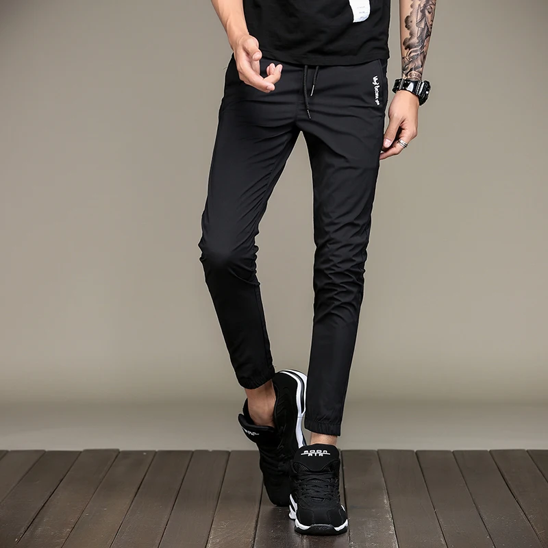 High Quality Cotton Black Skinny Pants Men Trousers Men Drawstring ...