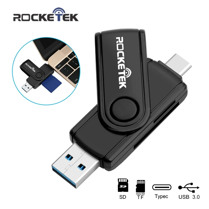 

Rocketek type-c usb 3.0 otg phone type c multi 2 in 1 memory card reader 5Gbps adapter for SD,TF micro SD computer accessories
