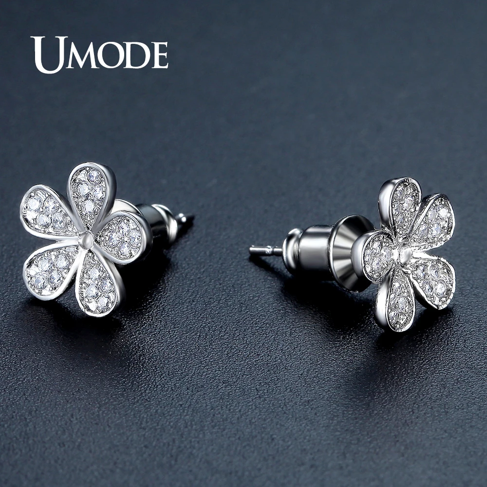 Женские маленькие серьги гвоздики UMODE белого и золотого цвета с блестящим
