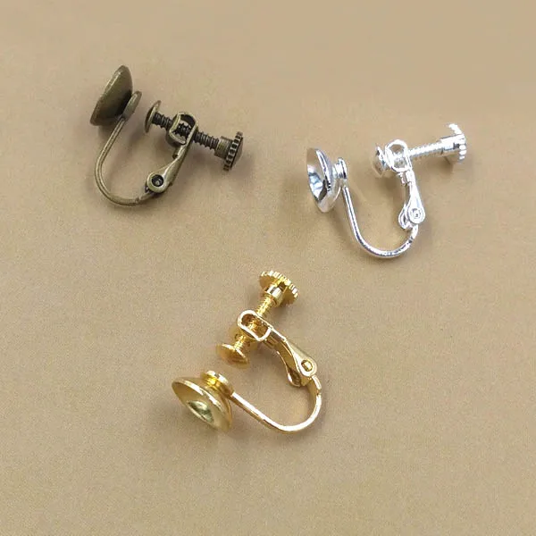 Screw Clip Earring Converter for Non pierced Ears with 8mm Circle Bezel
