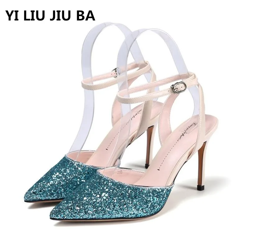 

high quality Fashion Ankle Women Casual Sandals Pointed Toe Summer High Heel Shoes Buckle Ladies Office Work Shoes women **529