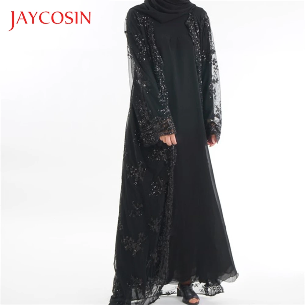 JAYCOSIN женское кружевное платье кардиган с блестками макси кимоно мусульманский