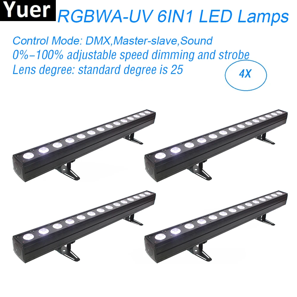 4Pcs/Lot New 14X12W RGBWA-UV 6IN1 LED Lamps Music Colours LED Wash Wall Light DJ Disco Stage Effect Lights Party Lighting