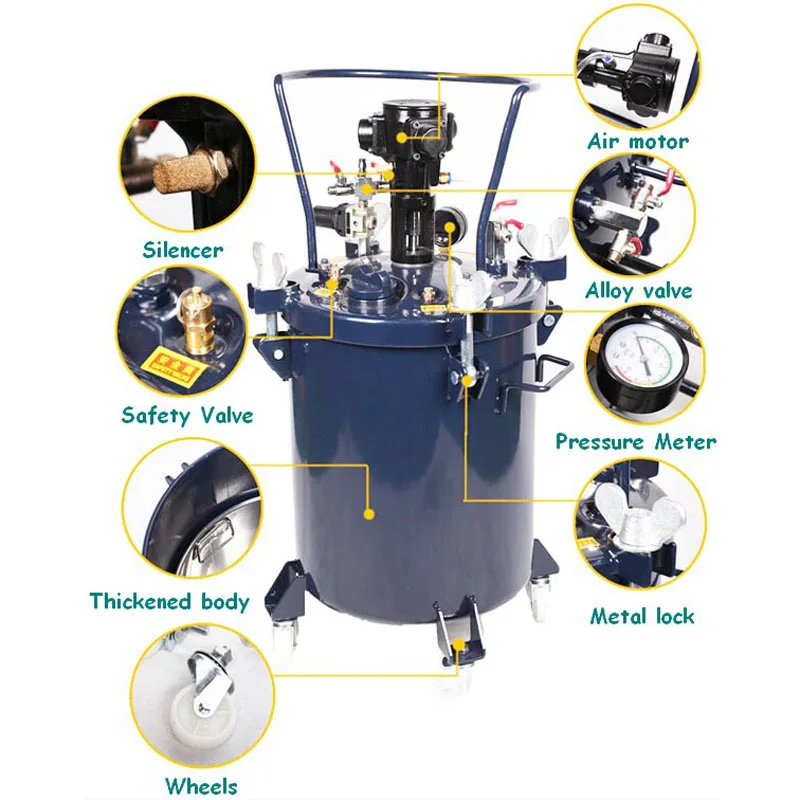 

2.5Gal (10L) Pressure Feed Paint Mixer Tool Pot Tank Sprayer Regulator Air Agitator Paint Tool Pressure Mixing Drum Tool Blender