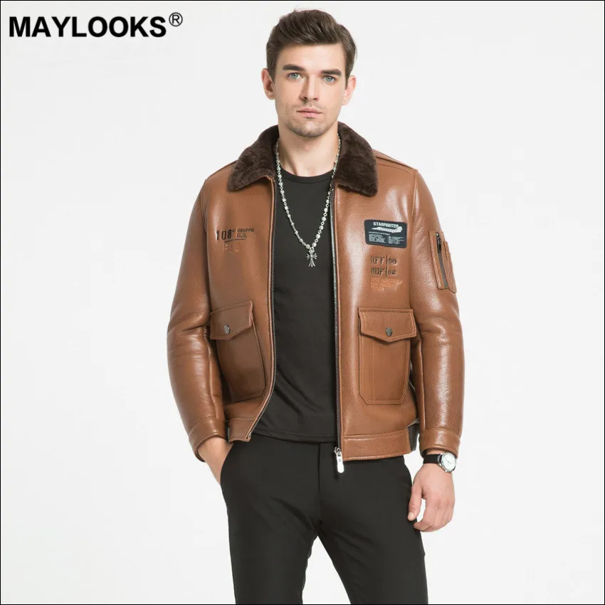 Мужская куртка из натуральной овечьей кожи Maylooks модная эко и меха модель WS95 на