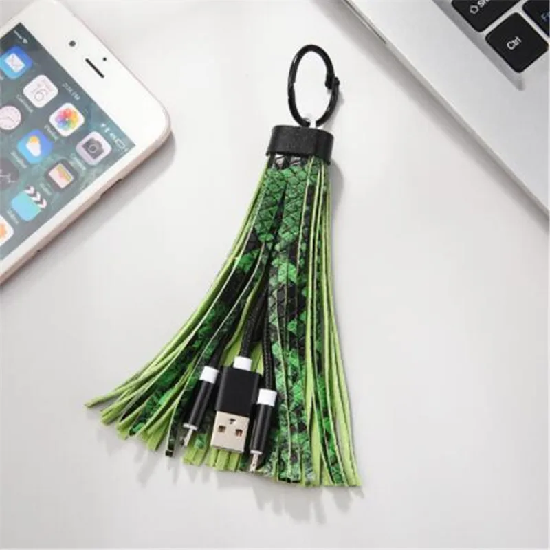 10 WKOUD USB кабель кожаный брелок с кисточкой мини USB кабель быстрое зарядное устройство брелок кабель для передачи данных Шнур зарядный адаптер для Android iphone - Цвет: 10