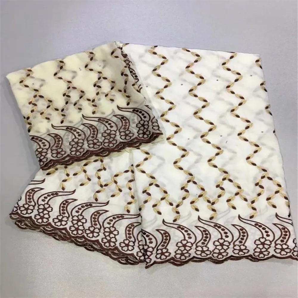 

India Embroidery Gold Line Design 5 Yards Hgih Quality African Bazin Riche Lace Fabric With 2 Yards Blouse Laces X252-02