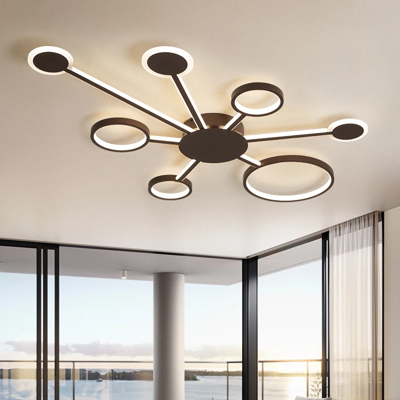 

New modern led chandelier living room bedroom restaurant aluminum indoor home chandelier Coffee color remote control + dimming