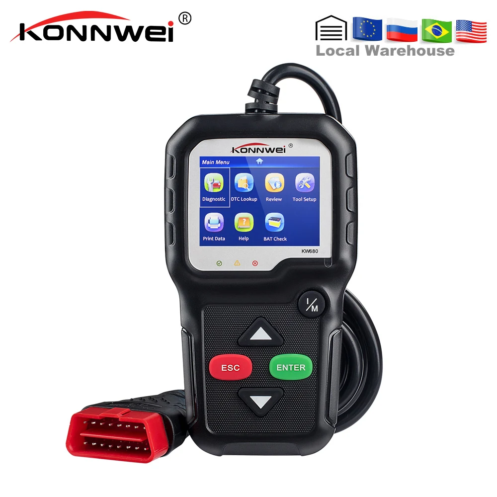 

KONNWEI KW680 EOBD/OBDII/CAN Car Code Reader Multi-languages full OBD2 Function Diagnostic Tool KW 680 Auto Scanner al519 CR519