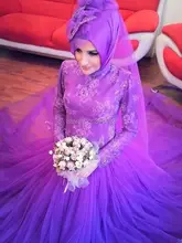 Oumeiya OW528 High Neck Long Sleeve Hijab Colorful Muslim Wedding Dress 2016