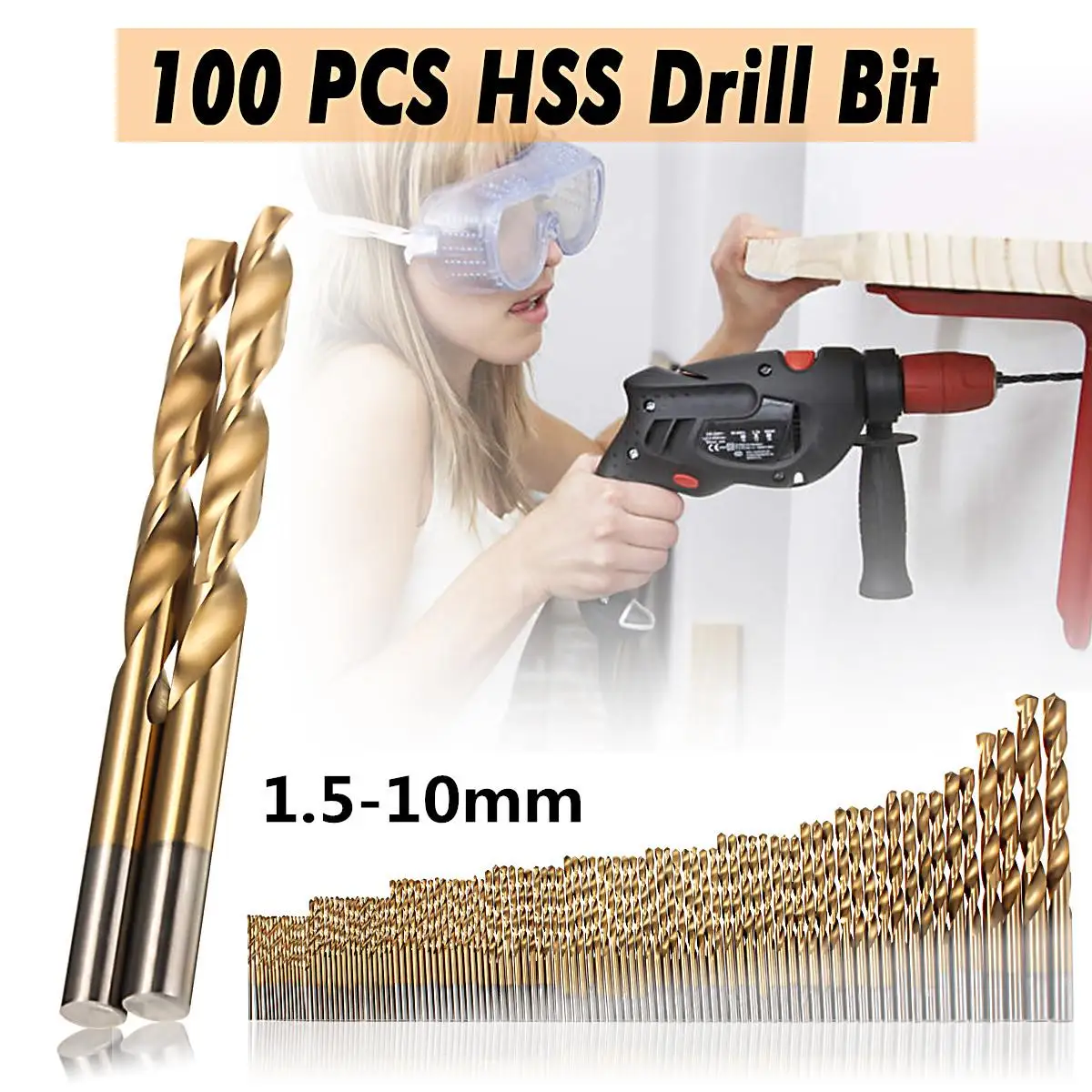 

100pcs 1.5mm - 10mm Titanium Coated Drill Bit Set High Speed Steel Manual Twi st Drill Bits