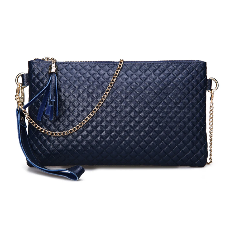 Leather Women&#39;s Bag Fashion Tassel Clutch With Plaid Pattern Women Leather Handbags Chain ...
