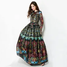 2016 Women’s Spring Antumn Fashion Vintage Long Dress Exquisite Retro Printed Ancient Roman Style Elegant Runway Dresses