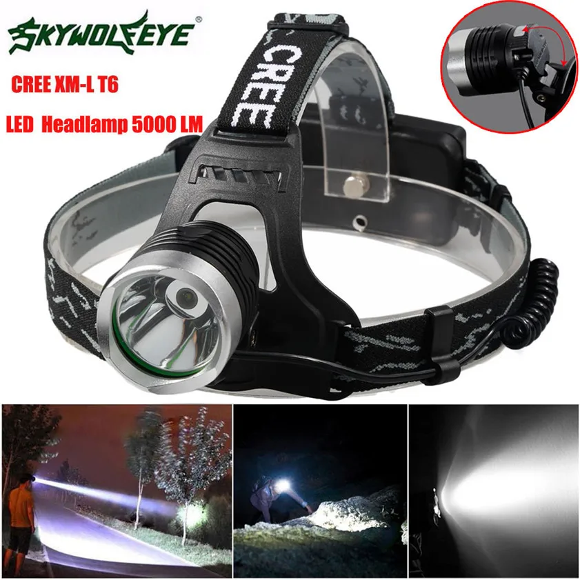 

High Quality 5000 Lm CREE XM-L XML T6 LED Headlamp Headlight flashlight head light lamp 18650