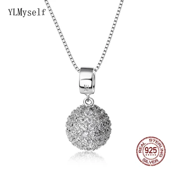 Real 925 Sterling Silver Pendant Ball design Necklace Wonderful Jewelry Zircon Silver Choker Suspension Jewellery Birthday gift