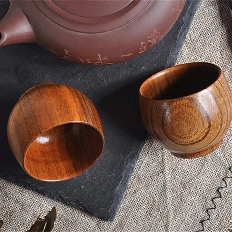 2PC Wooden Wooden tea set, small wooden cup Coffee Tea Beer Juice Milk Water Mug Handmade Natural vaso plegable kubek tazas@30